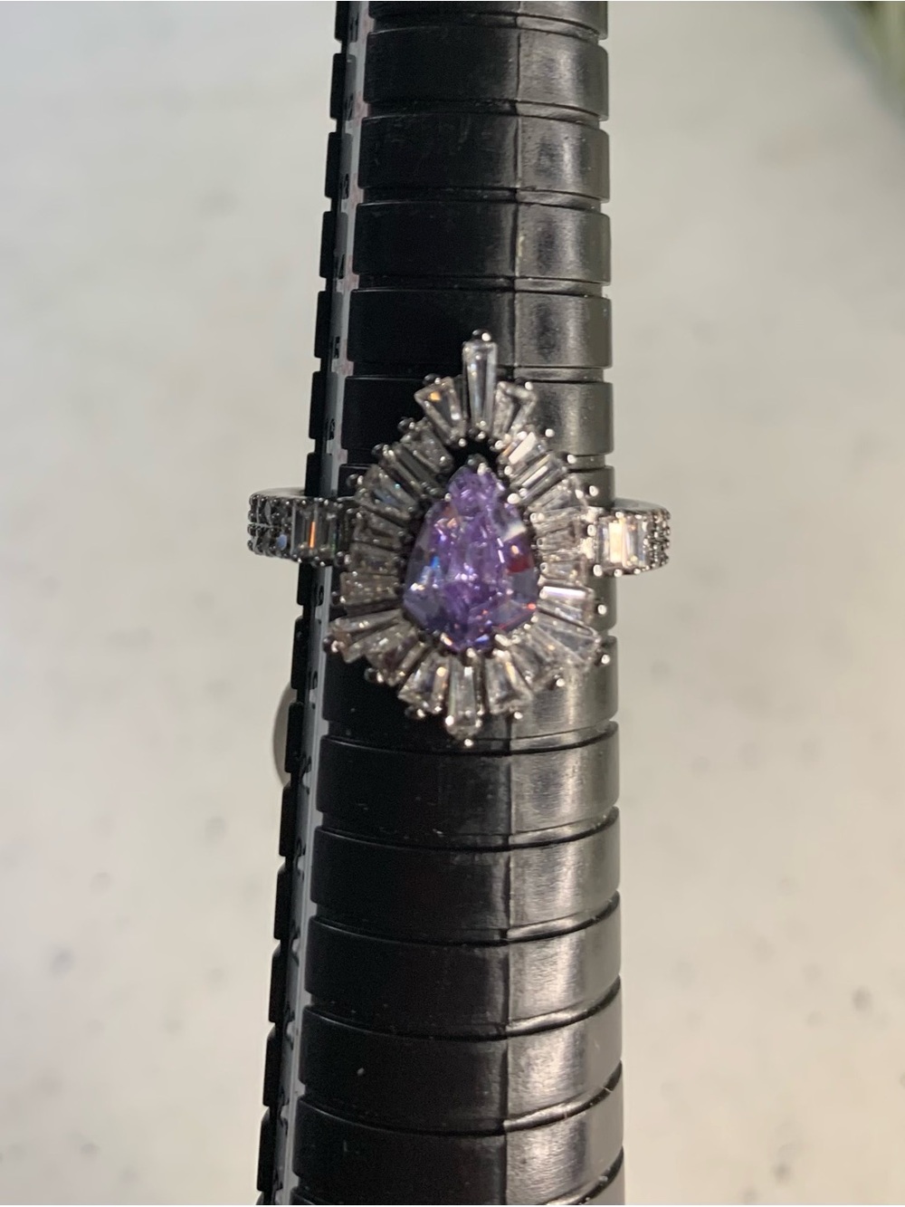 Bomb Party Amethyst Pear-Shaped Purple Gem Halo Ring - Women's Jewelry